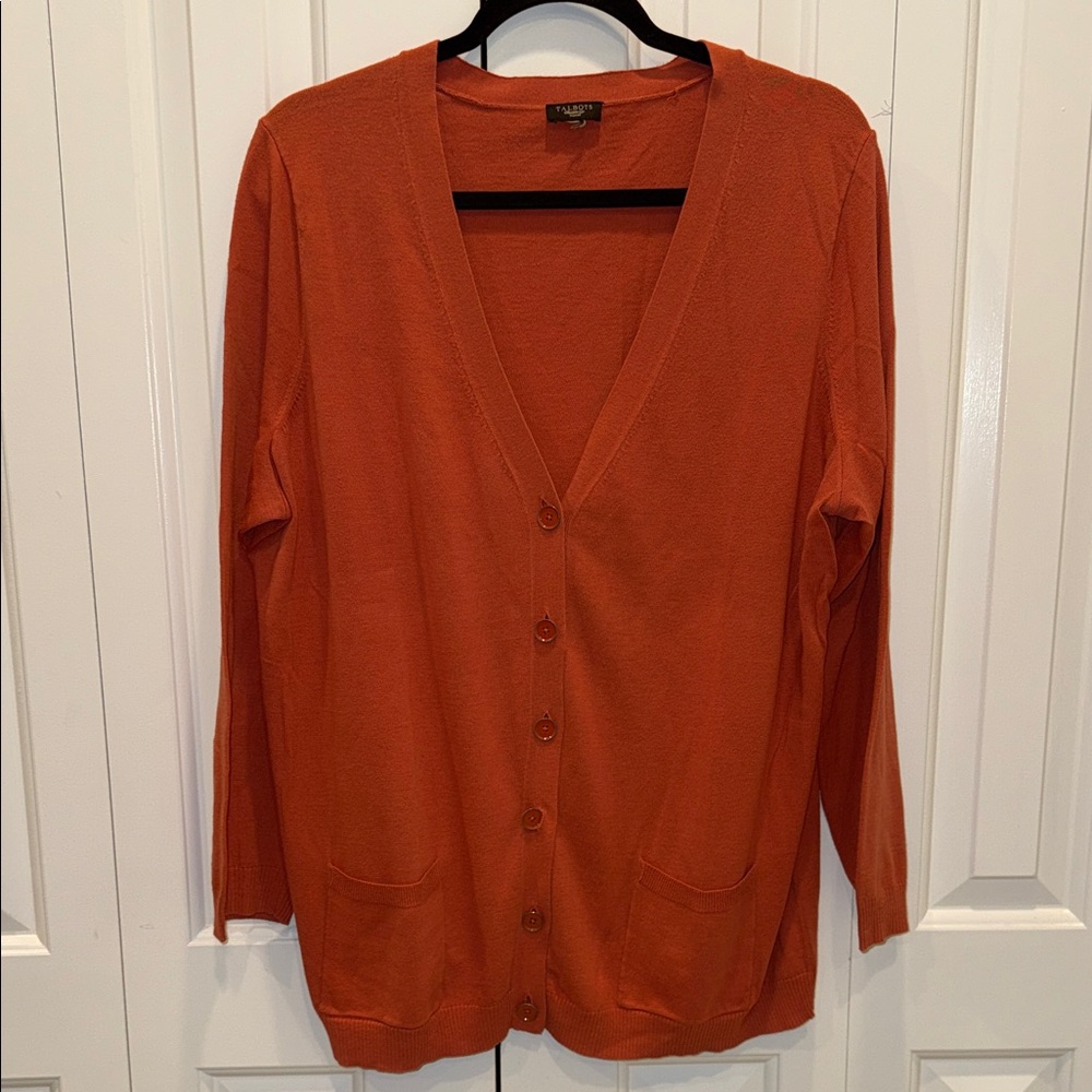 Talbots V-Neck Orange Cardigan